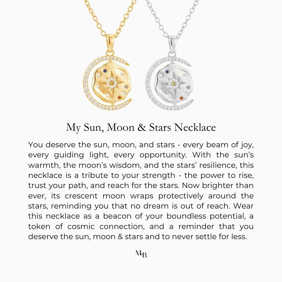 story card explaining the story of the My sun moon and stars necklace