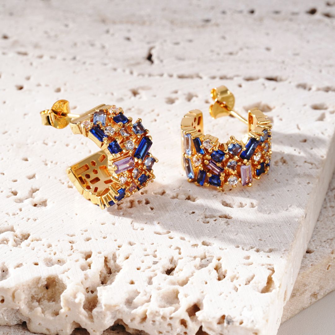 Blue Regalia Hoop Earrings in Gold