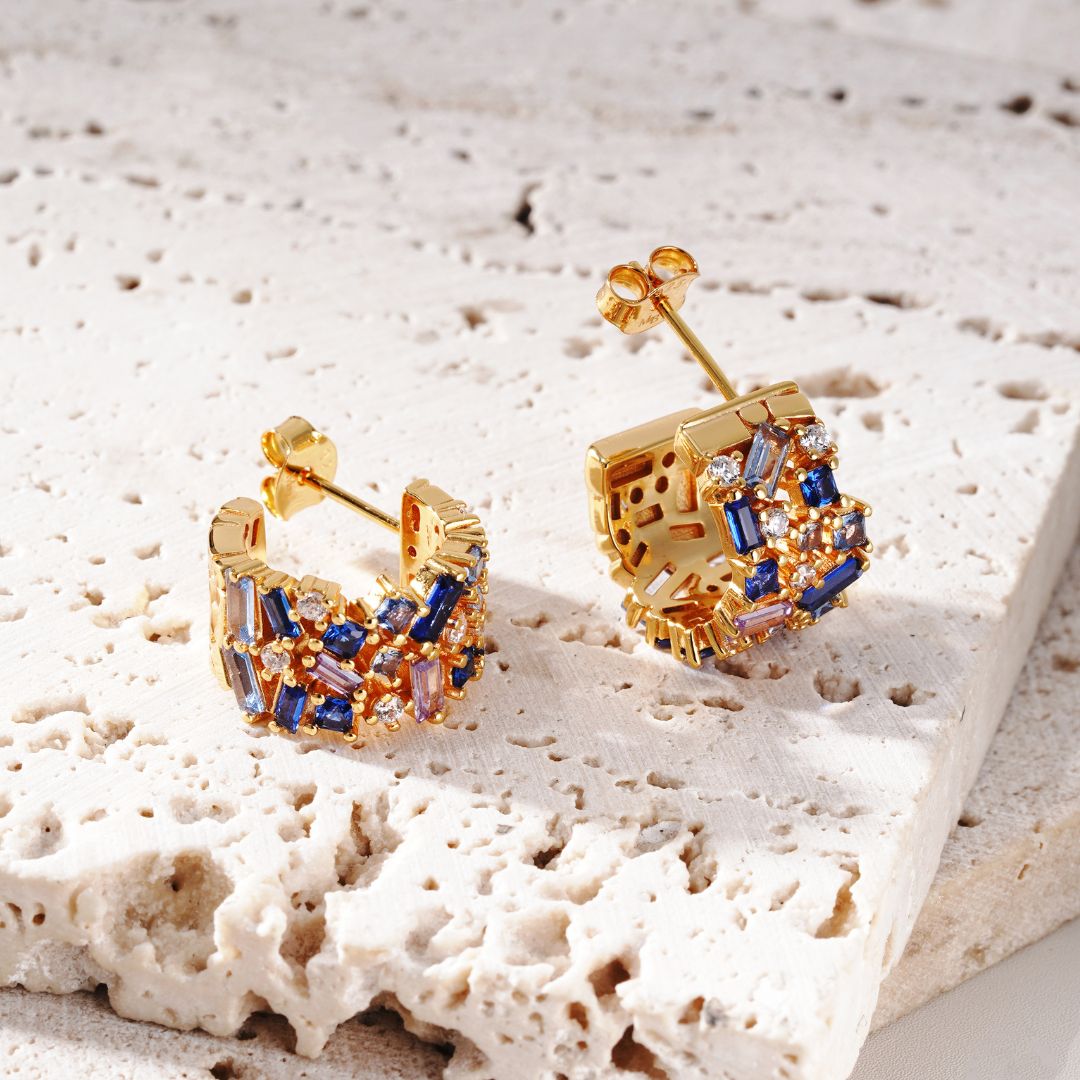 Blue Regalia Hoop Earrings in Gold