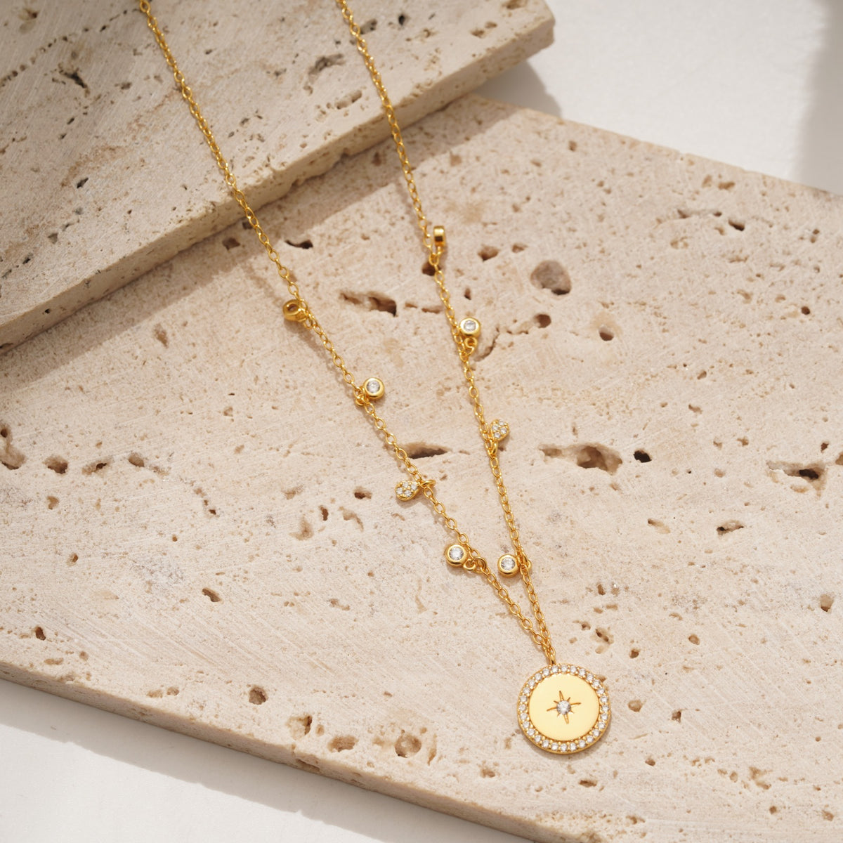 the nova necklace is a beautiful and elegant necklace that features 8 radiant stars that guide the eye towards the north star. Each star shimmers and beckons us towards our dreams. 