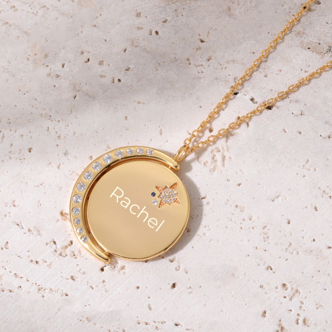 Engravable My Sun, Moon & Stars Spin Necklace