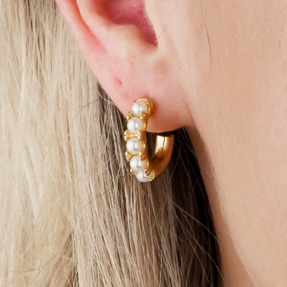 everyday hoop earrings with elegant pearls from Mettle & Bloom. These earrings are water resistant. 