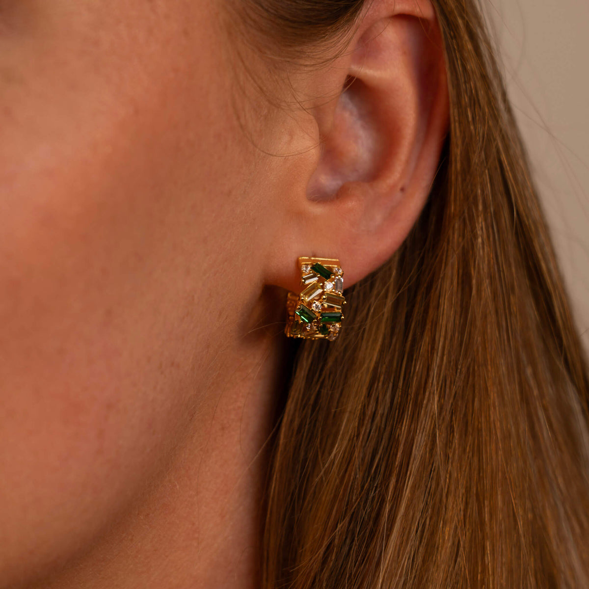 Green Regalia Hoop Earrings in Gold