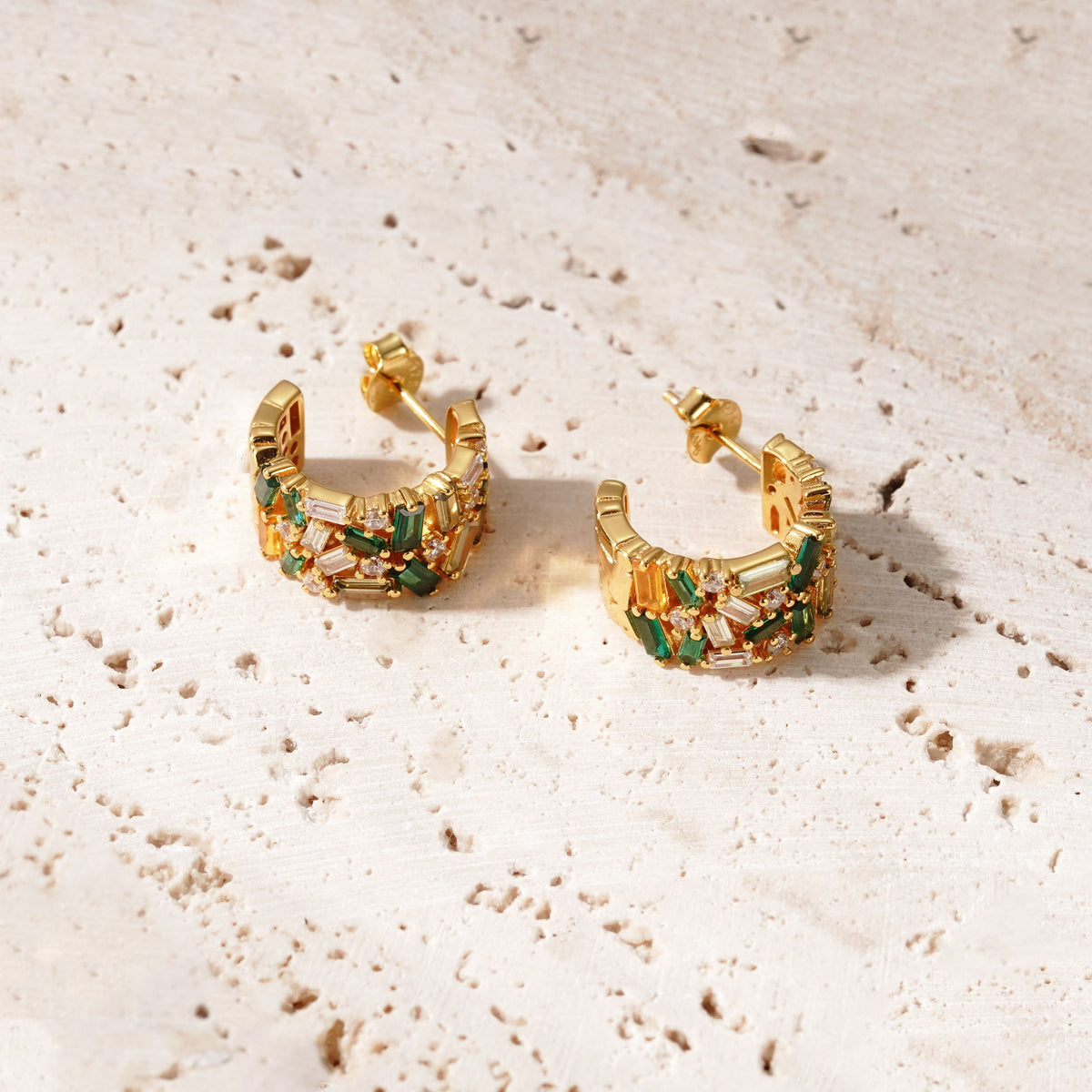 Green Regalia Hoop Earrings in Gold