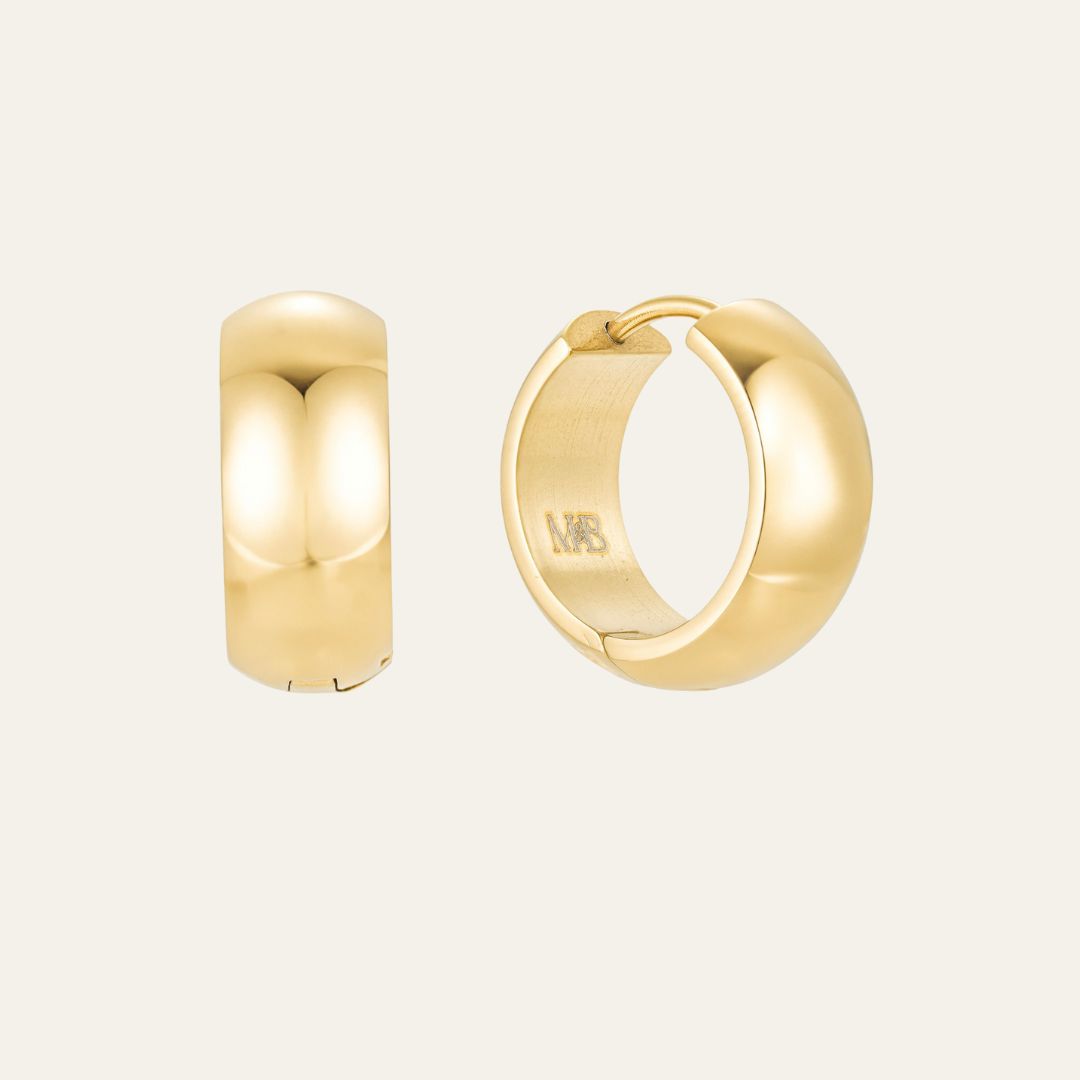 journey hoops available in gold and silver. they are everyday hoop earrings that are waterproof and tarnish resistant. 