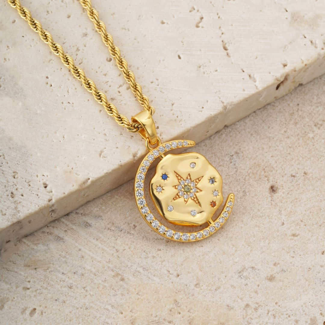 My Sun Moon & Stars Necklace Rope Chain - Gold