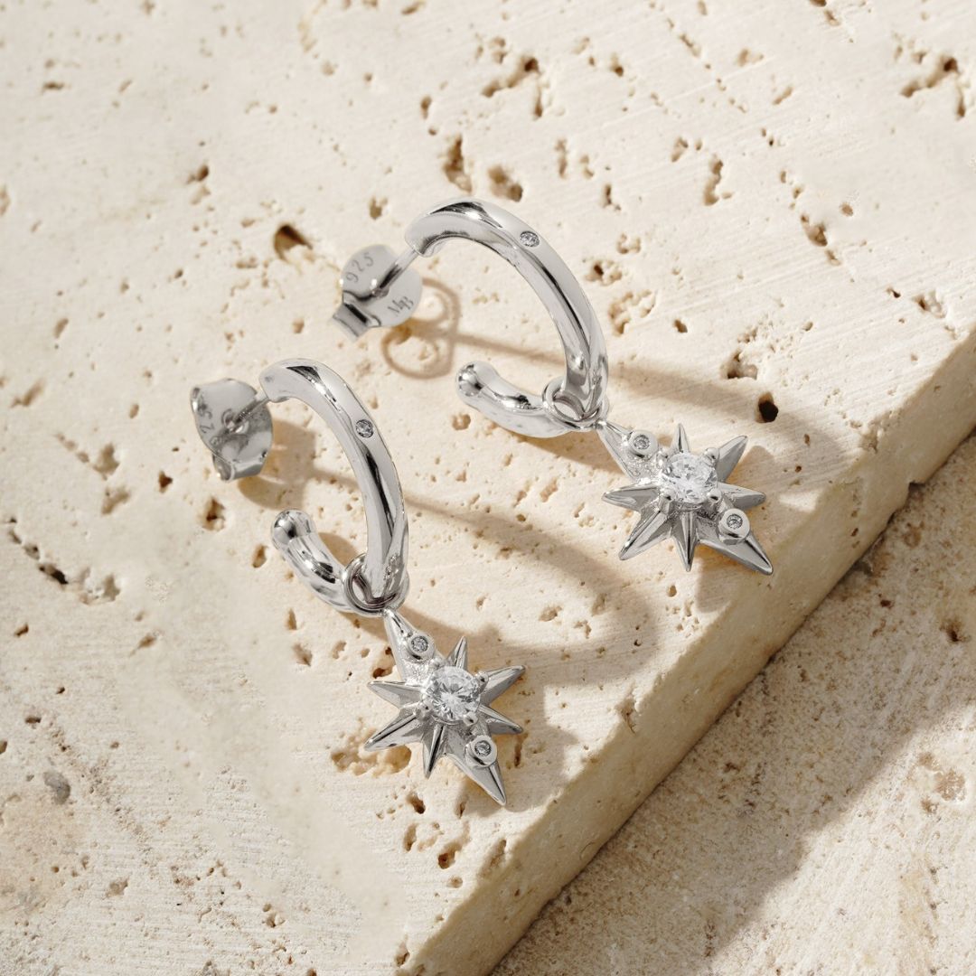 Star Drop Earrings in Silver