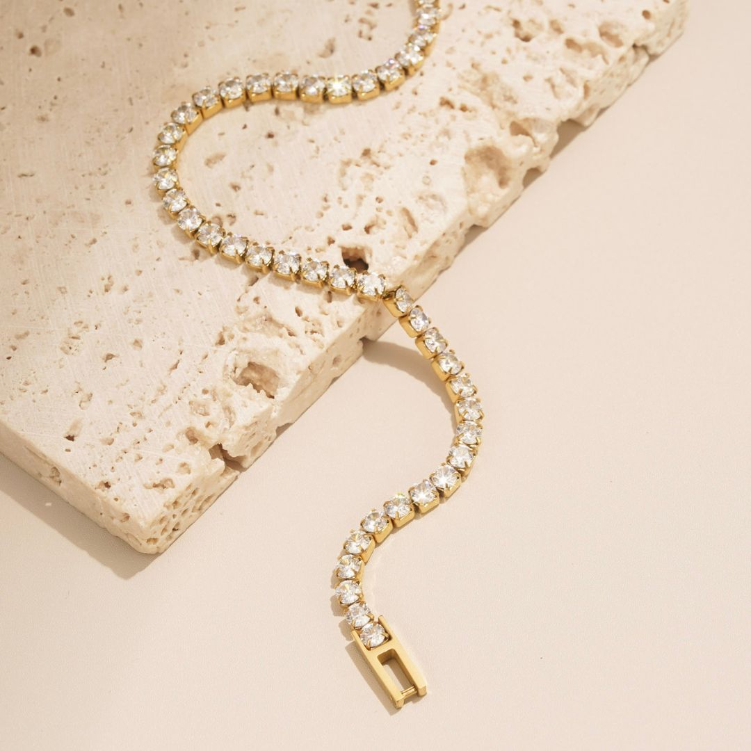 the stellar bracelet is a  tennis bracelet that is bright and timeless. 